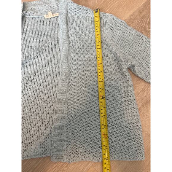 Eileen Fisher Blue Linen Silk Open Front 3/4 Sleeve Cardigan Size Small Pockets - Picture 3 of 6